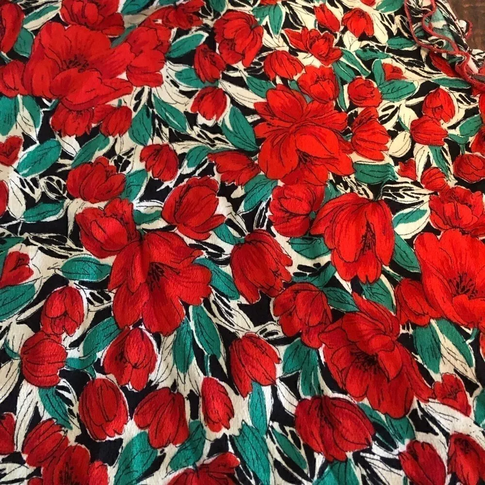 ZARA red flowers daisy print blouse shirt tee top long sleeve off shoulders sz S - Image 2