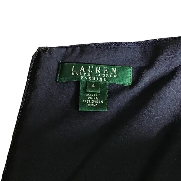 Ralph Lauren Evening navy blue cocktail dress with beading and‎ netting overlay - Image 3