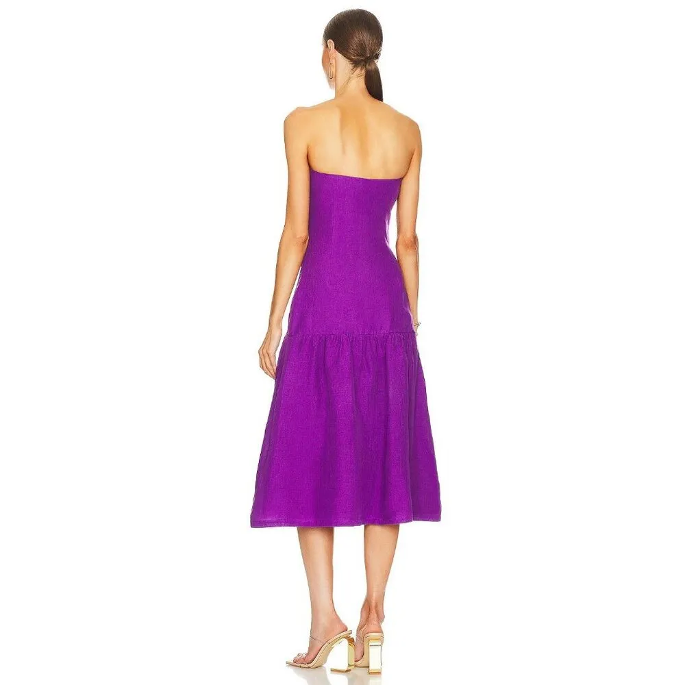 Adriana Degreas Fantasy Strapless Midi Dress in Fuchsia Large New Womens Linen Purple - Image 2