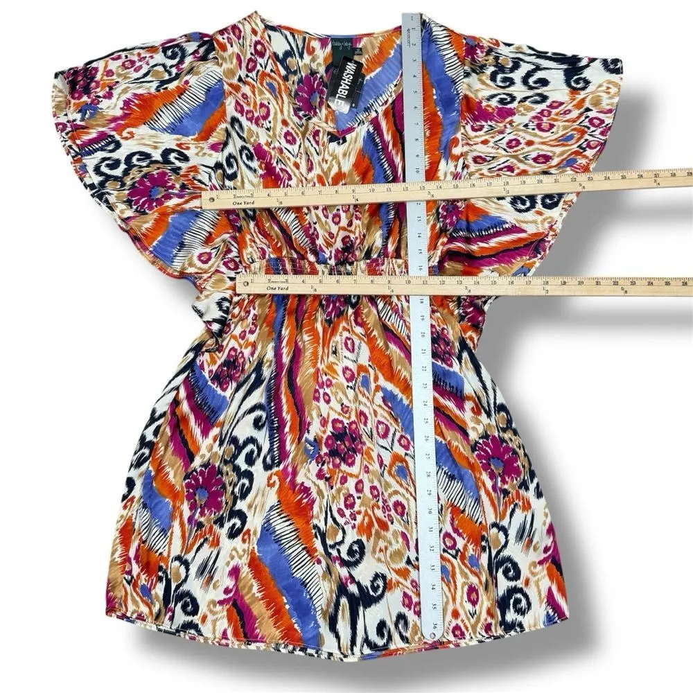 Gabby Skye Printed Satin Butterfly Sleeve‎ Elastic Waist Dress Multicolor 12 - Image 11