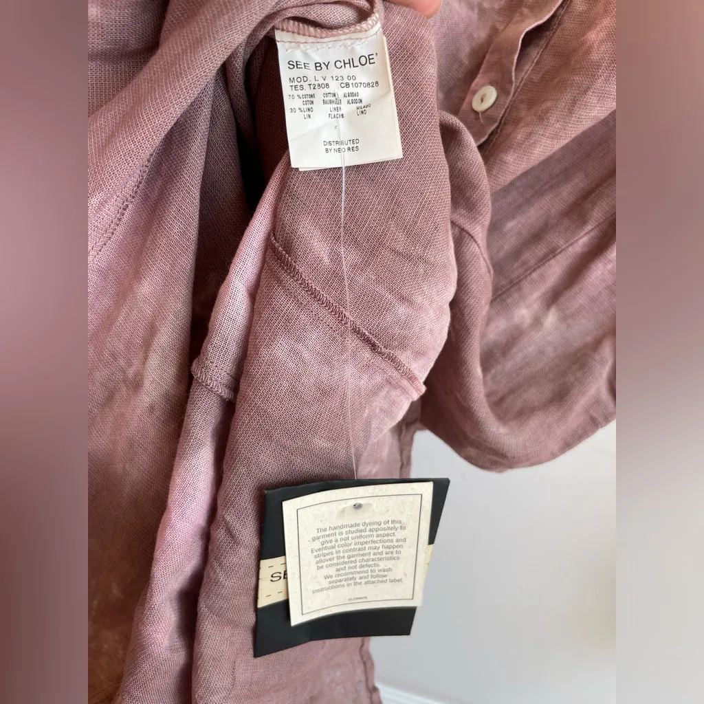 See By Chloe Linen Henley Dress Hand Dyed Size 12 Lagenlook Boho linen cotton - Image 5