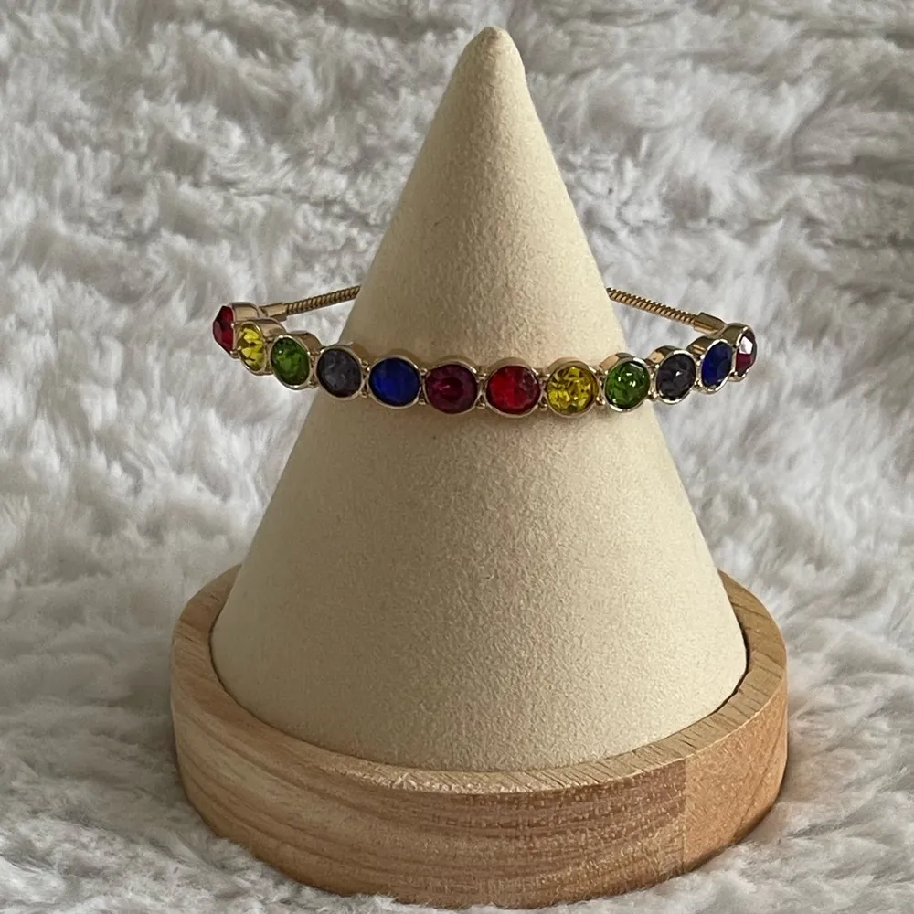 Guess Gold-Tone Rainbow Crystal Slider Bracelet - Image 2