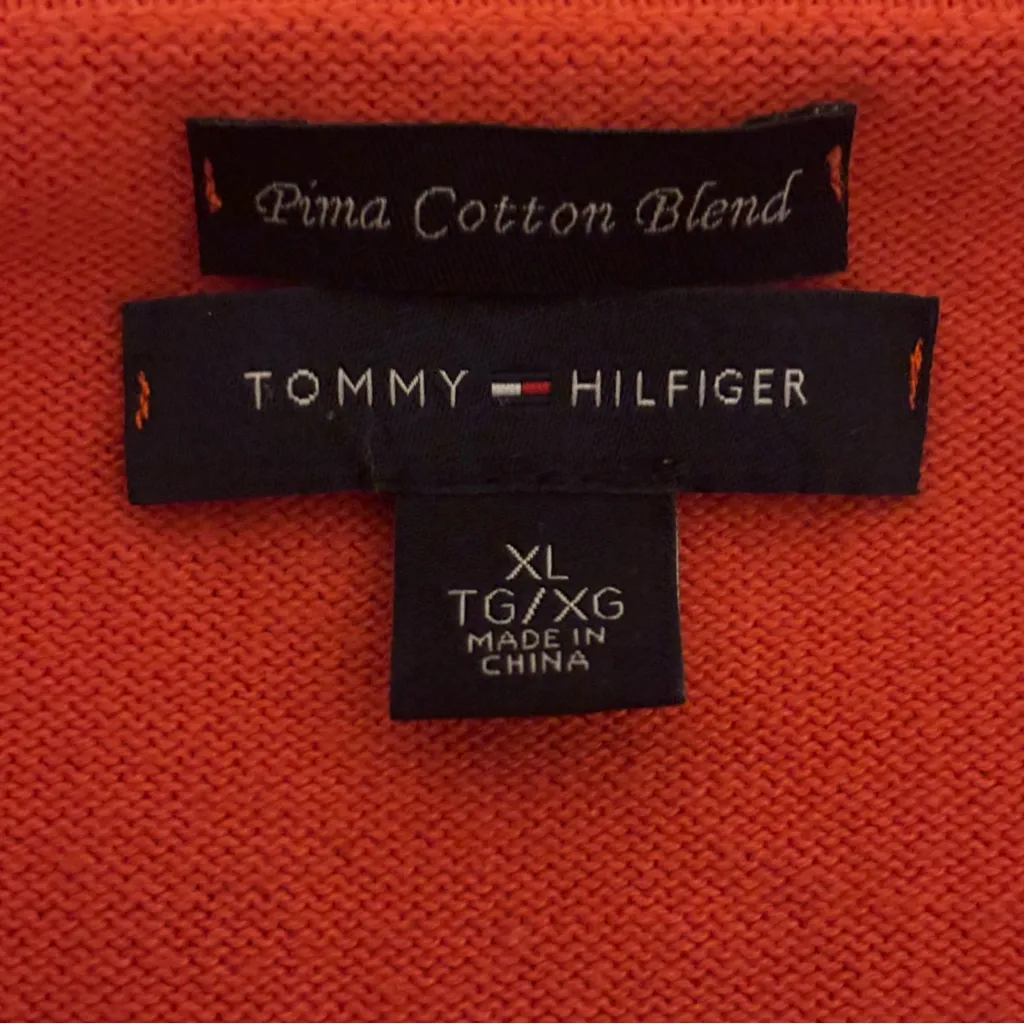 Tommy Hilfiger Orange & Tan Pima Cotton Argyle V-Neck Sweater - Size XL - Image 15
