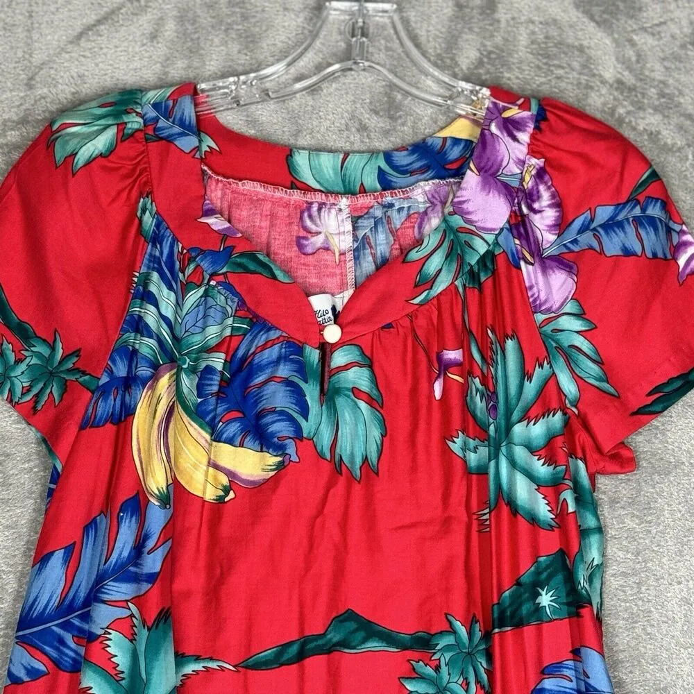 Hilo Hattie Dress Womens Medium Red Blue Hawaiian Maxi Tropical Vacation Vintage - Image 4