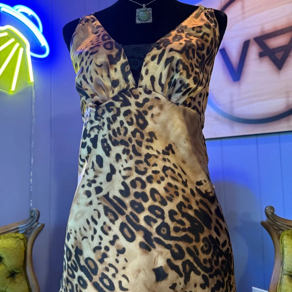Leopard Print Lace Slip Dress Size Medium Black - Image 4