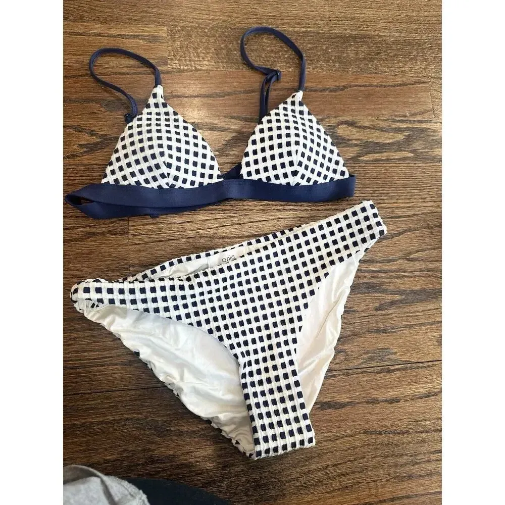 Onia Danni Triangle Bikini Top And Button in Blue Shadow Size XS - Image 4