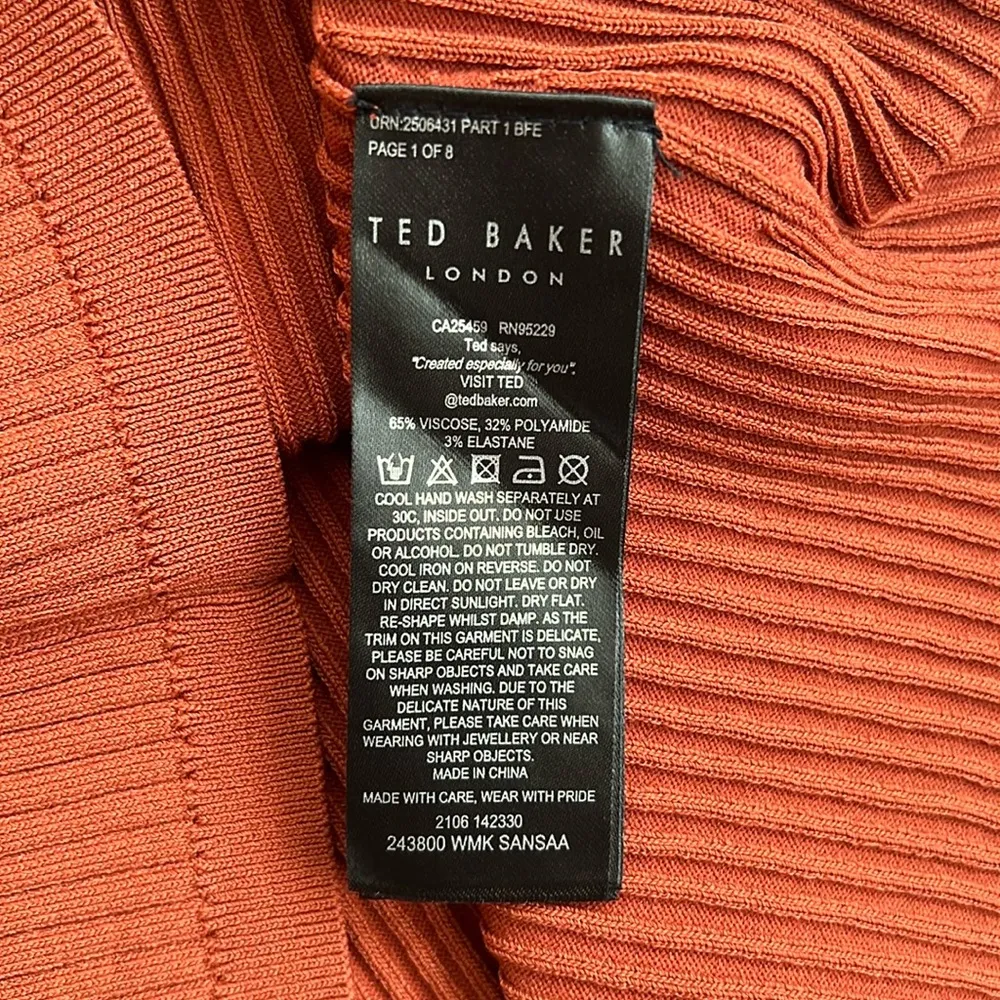 Ted Baker  Sansa Ribbed Tank Top O-Ring Accent Rust Orange Size 4 Large Stretch - Image 9