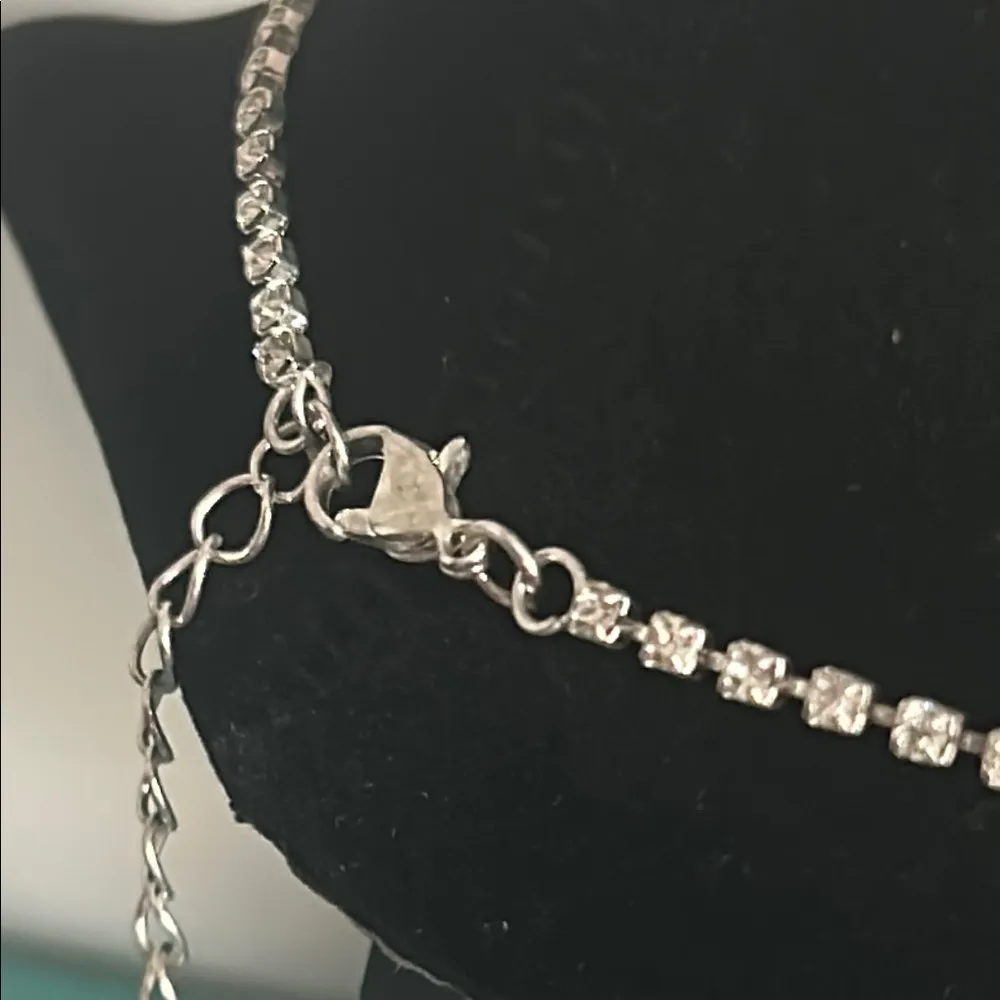 Bridal Prom Formal Occasion Chevron Style Rhinestone Silver Setting Necklace - Image 5