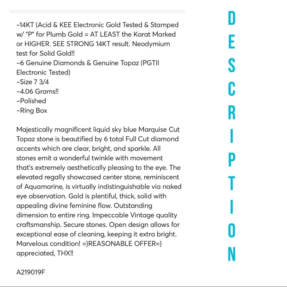 14KT MAGNIFIECENT LIQUID SKY BLUE TOPAZ W/ 6 BRILLIANT DIAMOND ACCENT REGAL RING Gold - Image 13