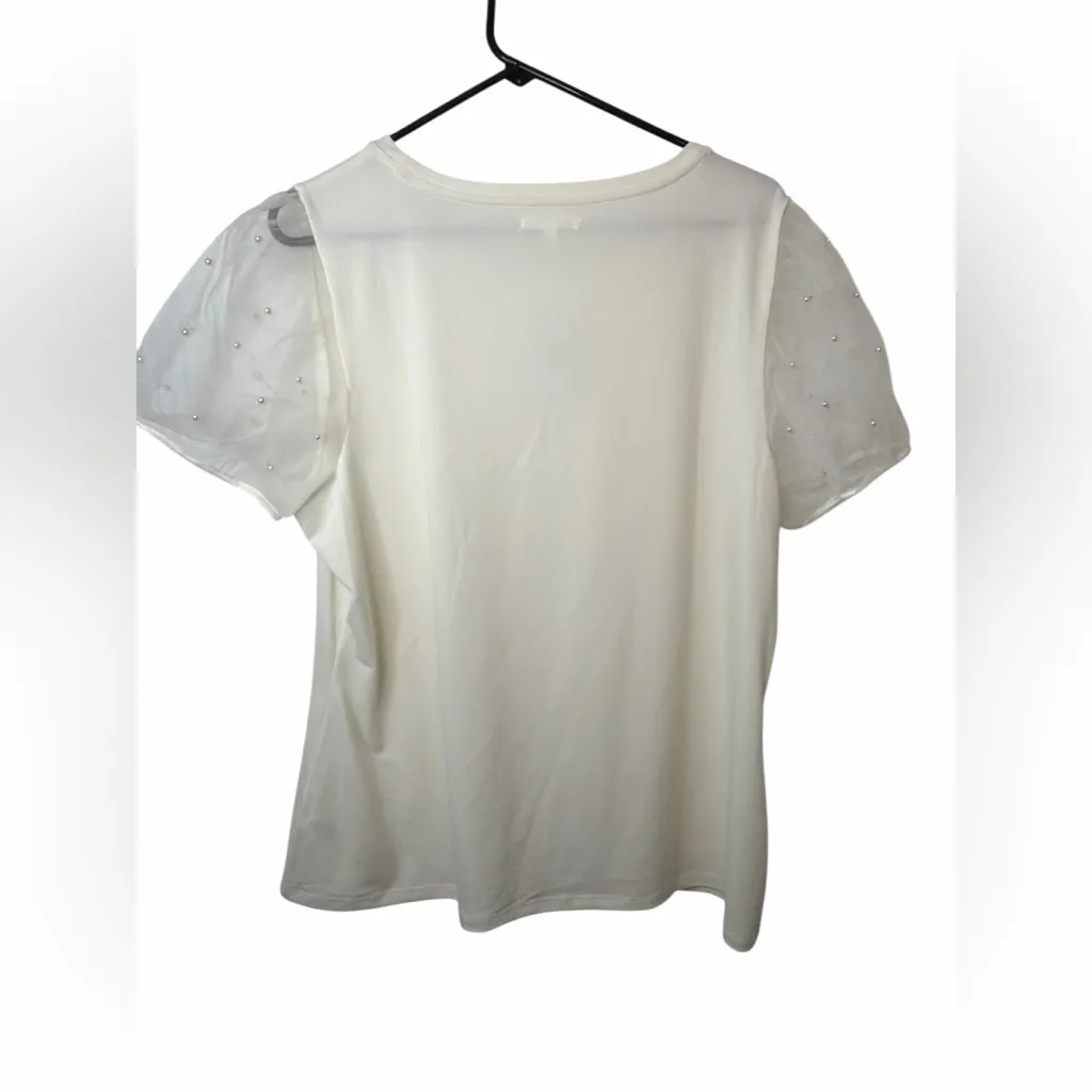 Maurices White Short Sleeve Pearl Puff Sleeve Shirt NWOT - Image 2