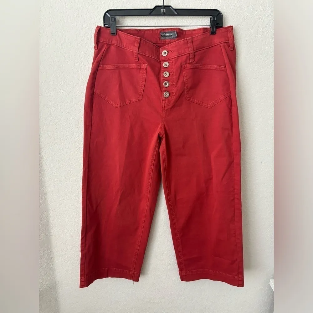 Crop Wide Leg Stretch Twill High Rise Patch Pocket Pant size 12 - Image 4