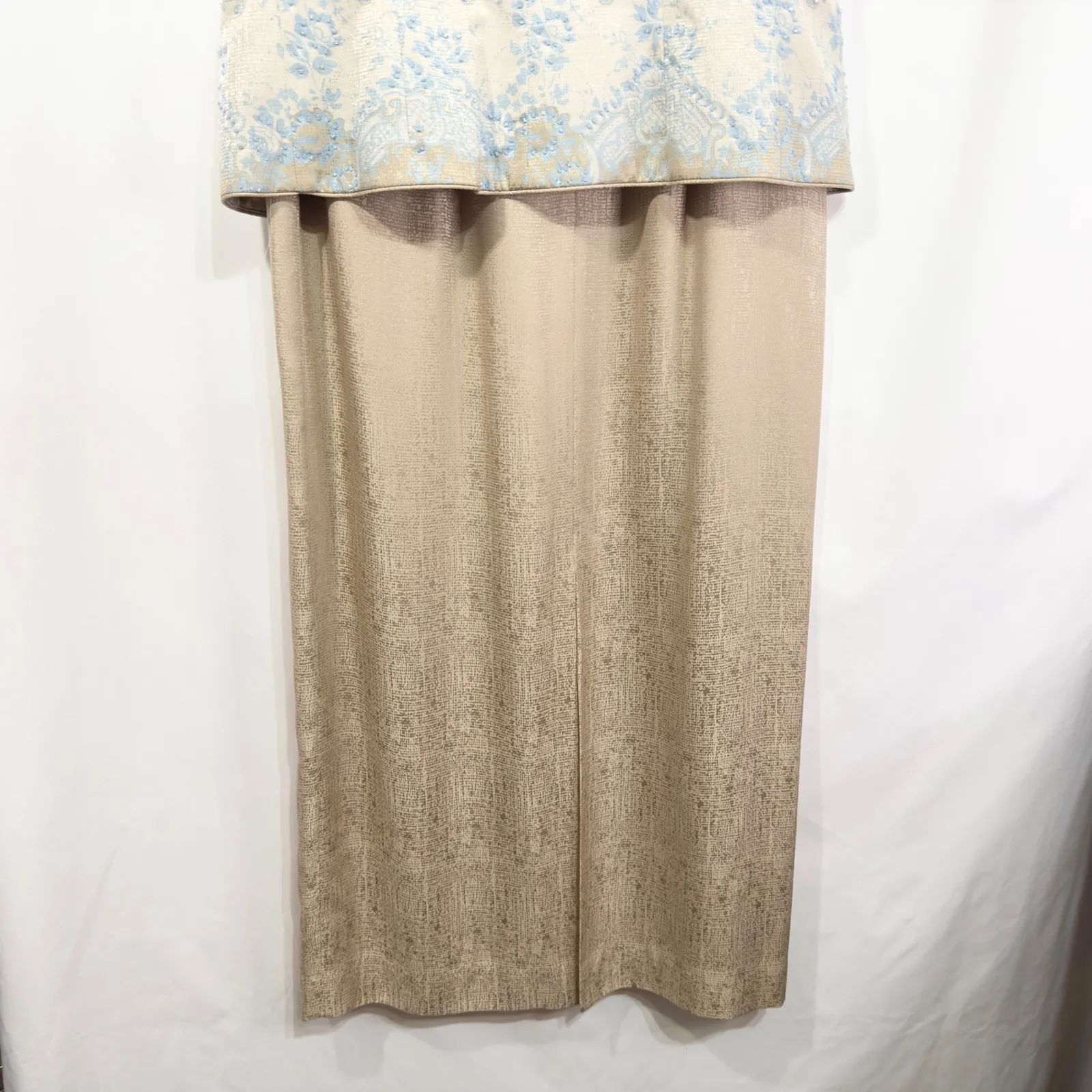 Adrianna‎ Papell Size 12 Silk Skirt Suit Set Button Front Beaded Blue Tan 118 - Image 10