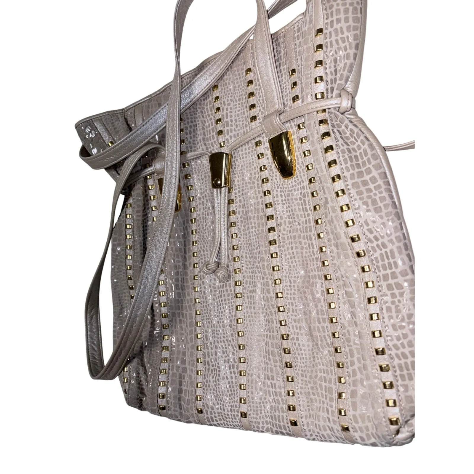 Mina Champagne Studded Leather Shoulder Bag - Image 6