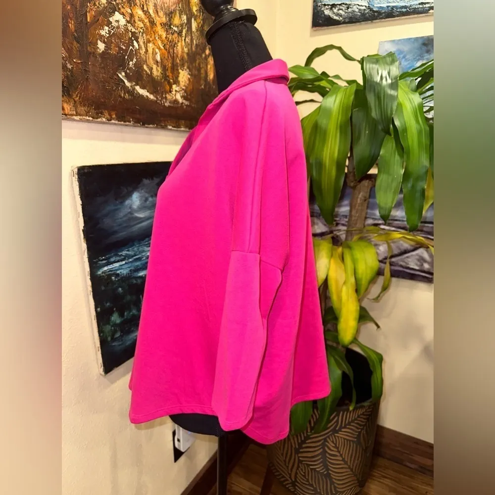 NWT CROWN & IVY HOT PINK  POLO V NECK SWEATSHIRT LONG SLEEVE SZ P SMALL - Image 3