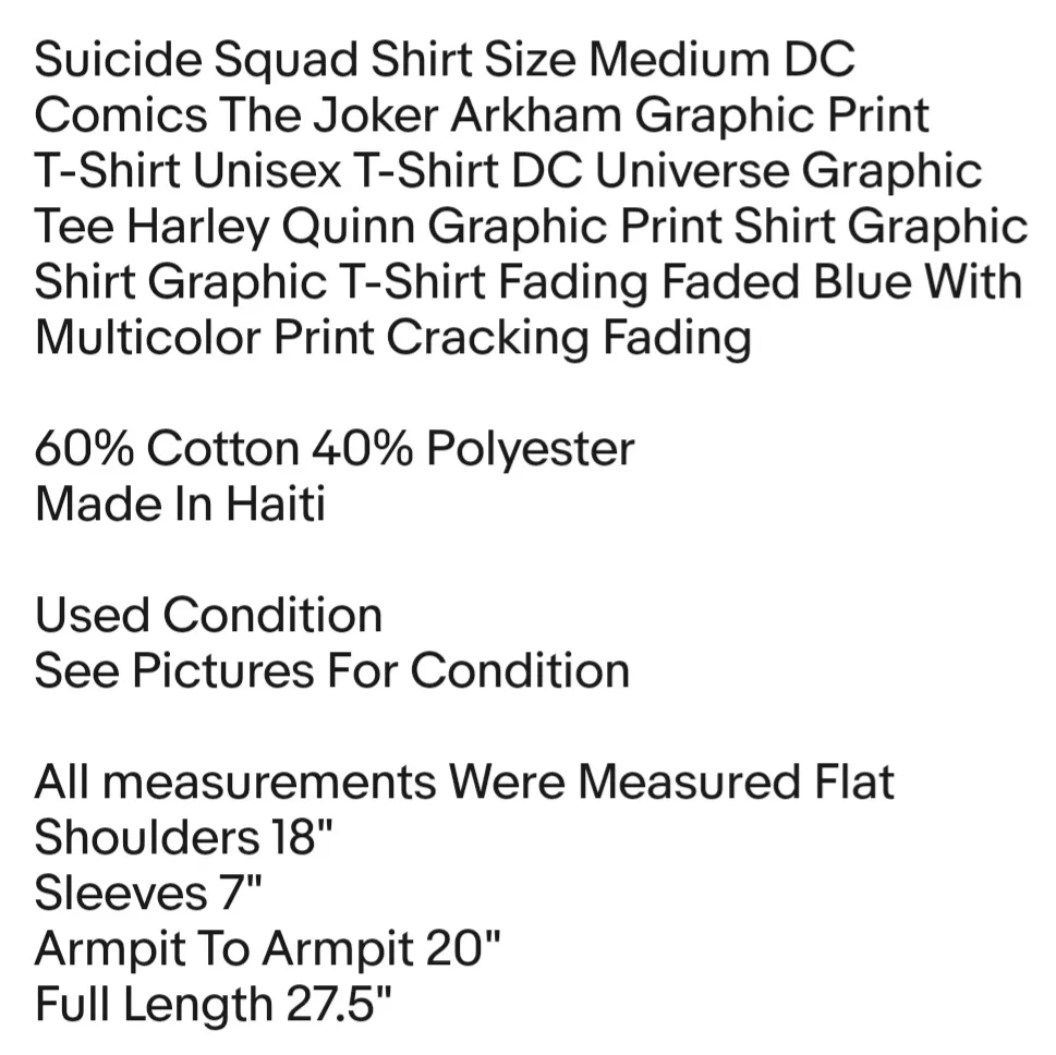 Shirt Size Medium DC Comics The Joker Arkham Graphic Print T-Shirt Unisex T-Shirt - Image 2