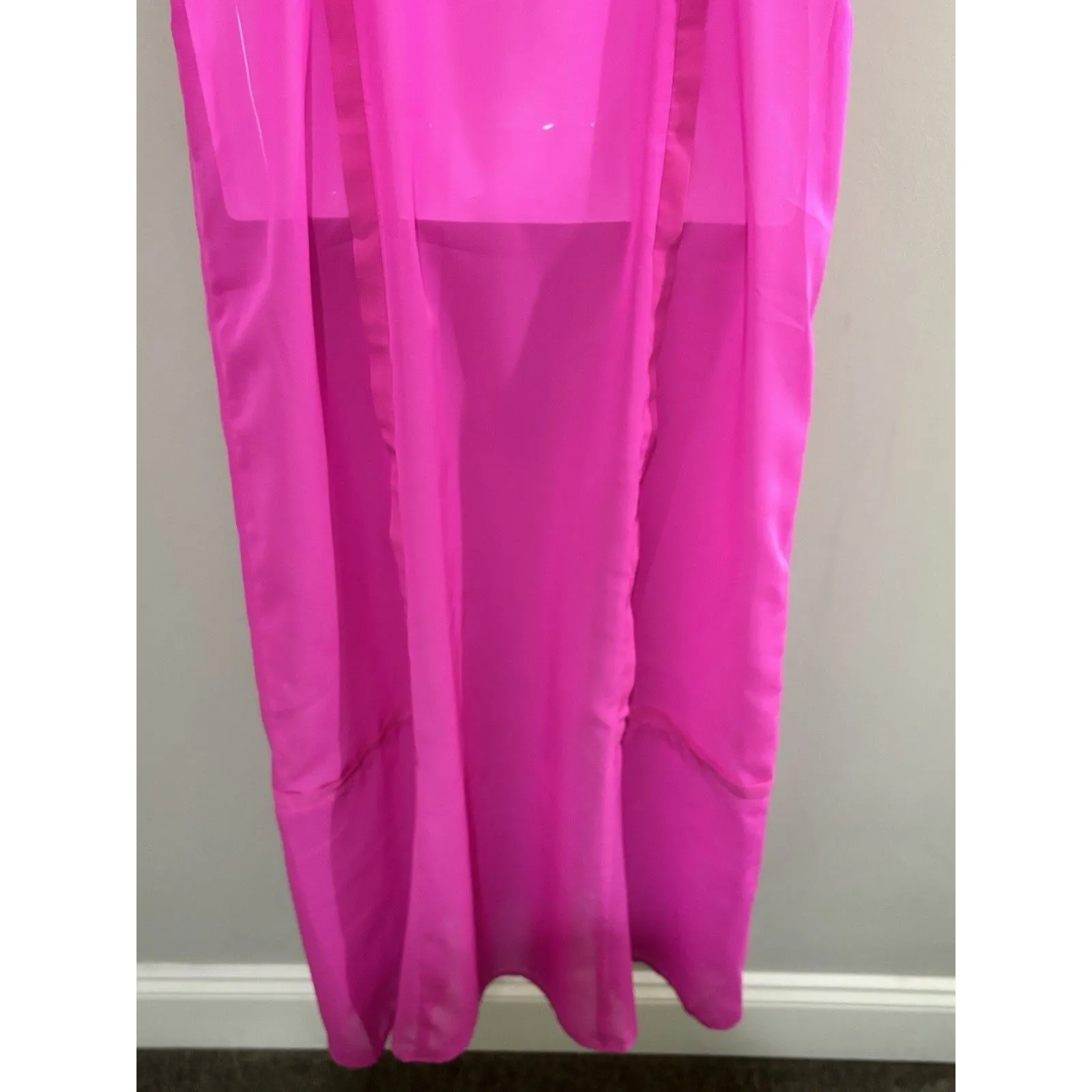 Anthropologie Sheer Paneled Light Weight Hot Pink Maxi Dress Size 0 - Image 9