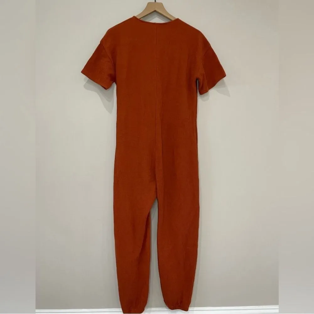 Madewell knit textured tie knot short sleeve rust color jumpsuit Medium - Image 12