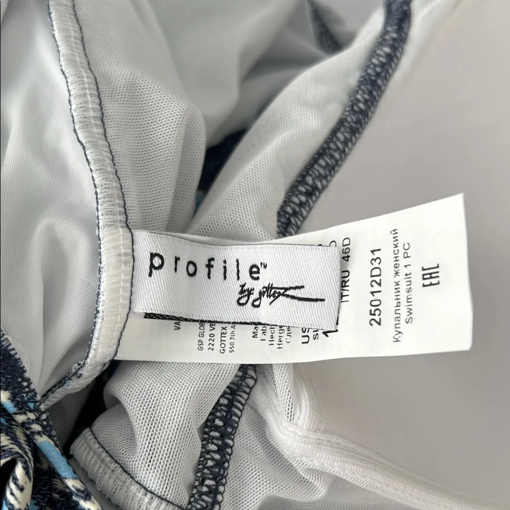 Profile by Gottex Size 12 Flores D Cup V Neck Beaded Ladder Detail One Piece Blue - Image 10