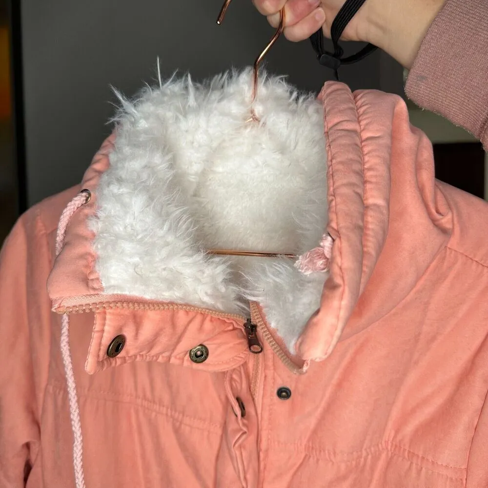 Unbranded Peach Parka Jacket Women's Size Large Long Sleeve Full Zip Snap Button - Image 7