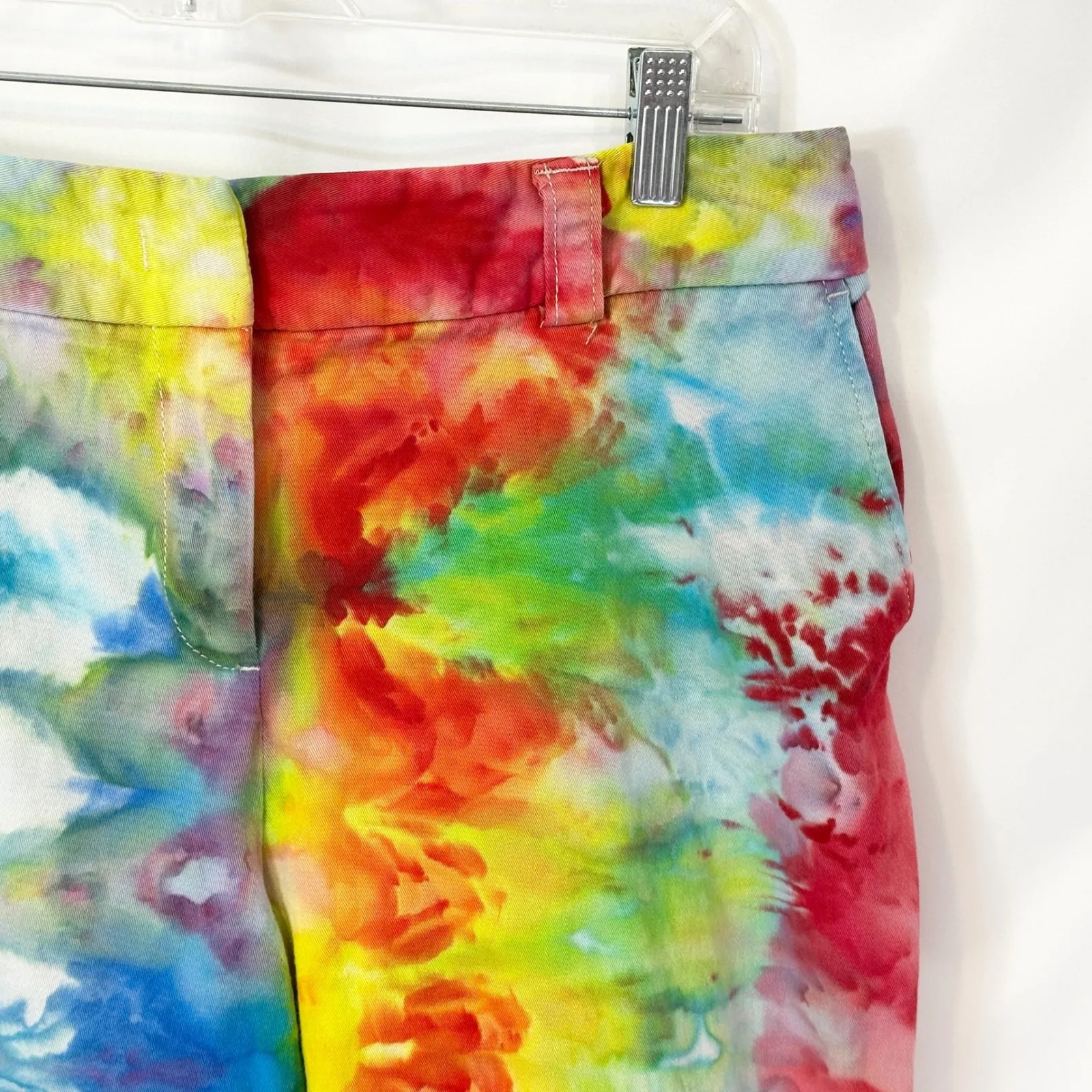 Rafaella Size 10‎ Shorts Handmade Tie Dye Bermuda Blue Yellow Red Mid Rise 436 - Image 5