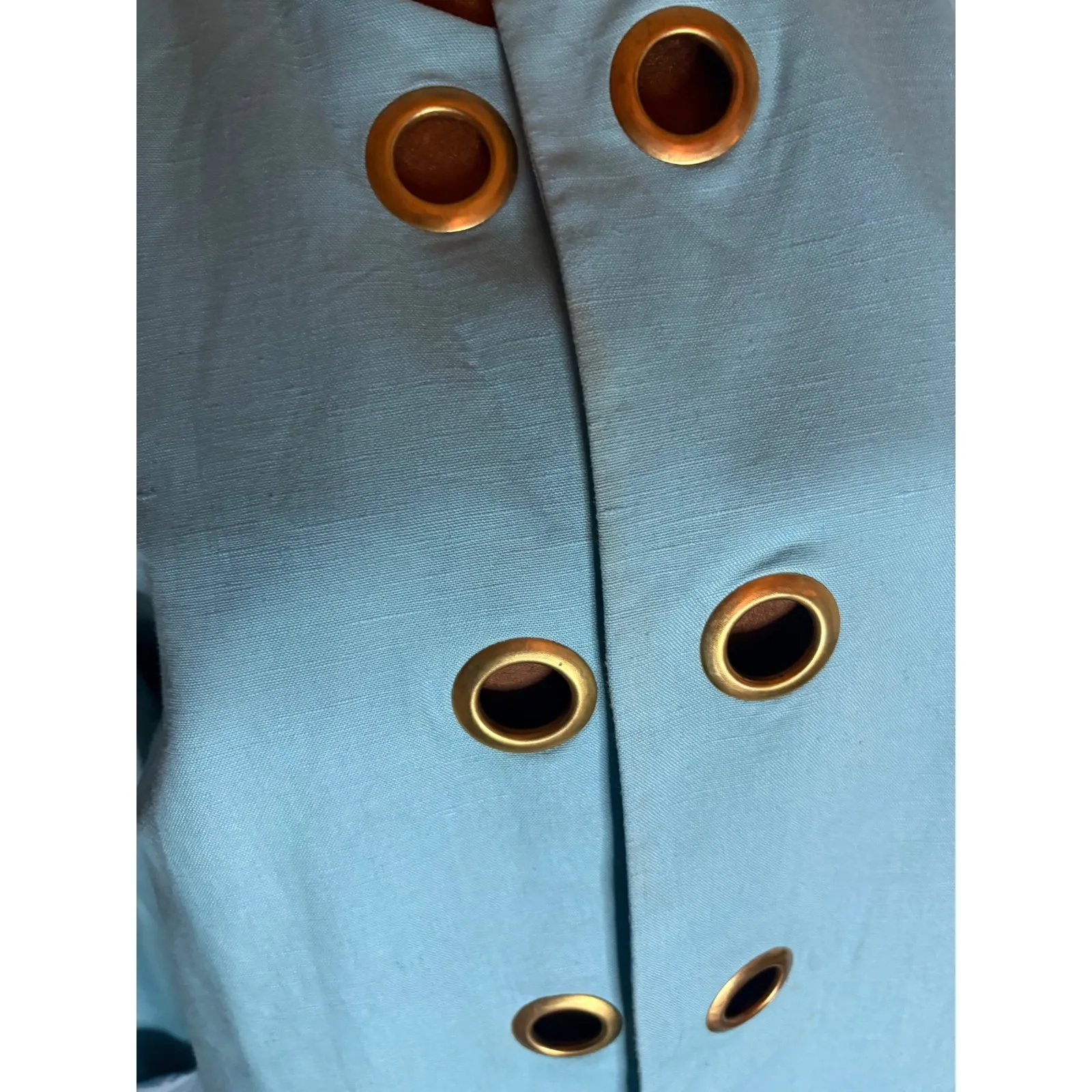 Bloomingdales Linen Coat Jacket Aqua Blue w/ Gold‎ Eyelet Button Front 14W XL - Image 8