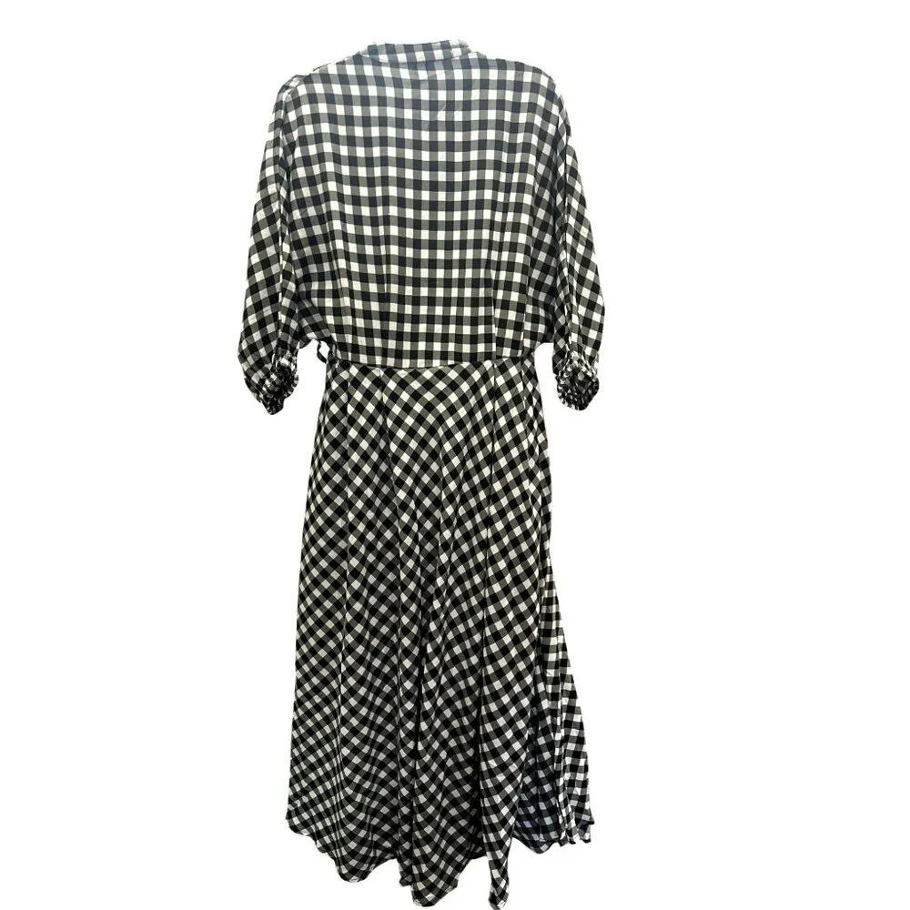 CCC Vintage Black White Gingham Checkered Midi Dress Button Front Elastic Cuffs Size undefined - Image 2