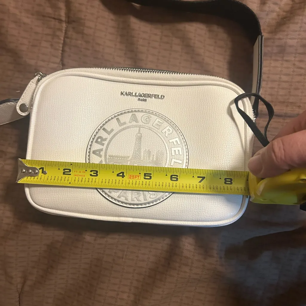 Karl Lagerfeld Paris Medallion Crossbody With Adjustable Strap White Bag - Image 9