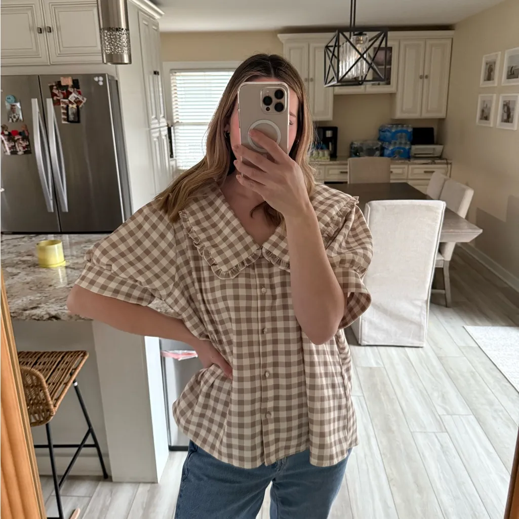 RooLee Gingham Ruffle Collar Button Front Blouse Size XXXL - Image 2