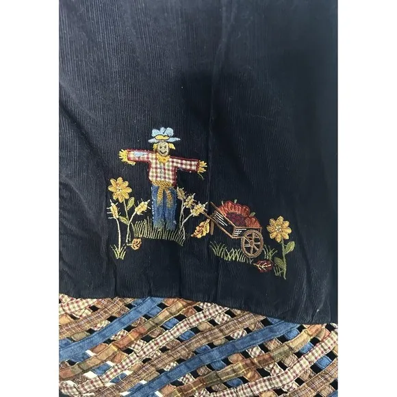 Vintage VJ Woman Vest Women 2X Navy Blue Embroidery Corduroy Vest Academia Retro Size XXL - Image 4