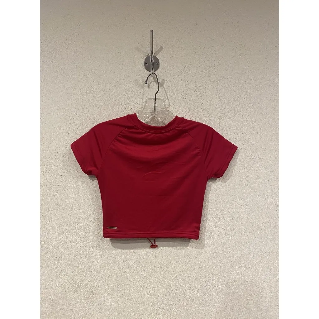 Buffbunny Collection Shirt Womens Small Red Cropped Drawstring Hem Athletic - Image 3