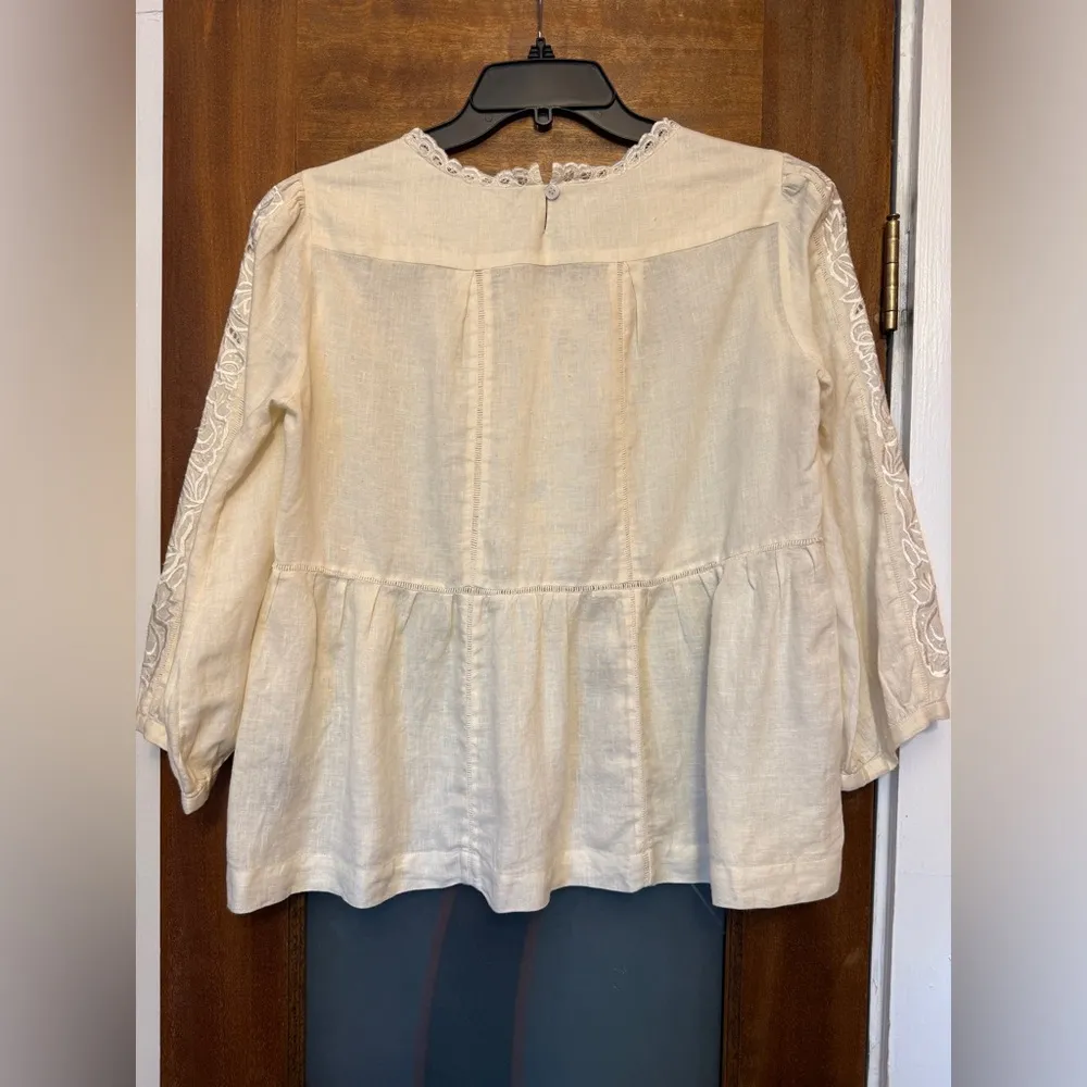 Isabel Marant Vtg Embroidered L/S Cream 100% Linen Blouse Top Size 3 (Lge) - Image 7