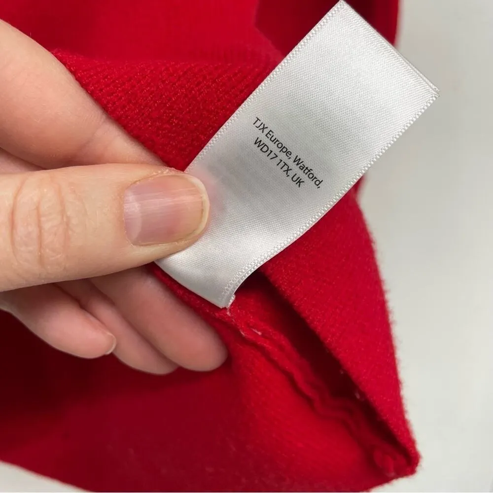 Tahari Red Long Sleeve Zip Up Back Blouse Womens M Preppy Classic Holiday Shirt - Image 5