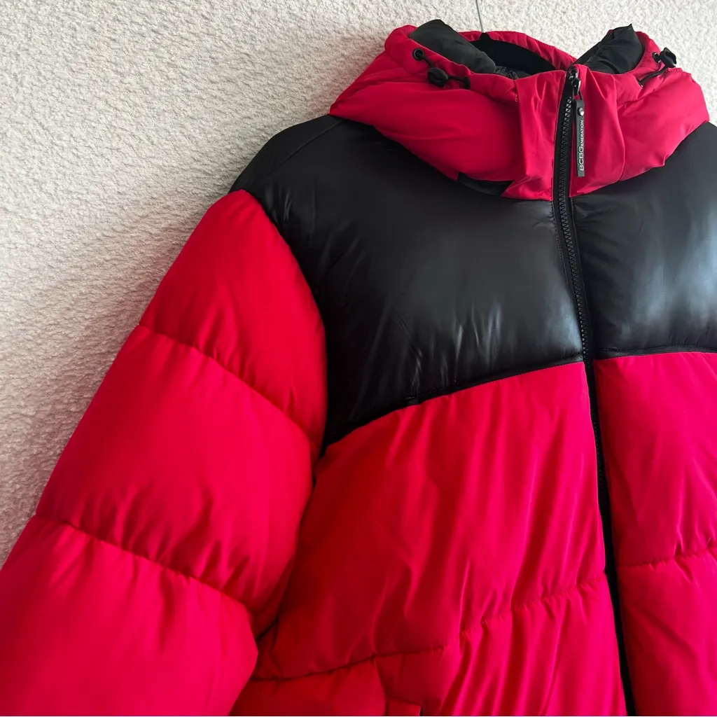 BCBG BCBGeneration Women’s Hot Pink Black Puffer Hooded Jacket Plus‎ Size 2X - Image 5