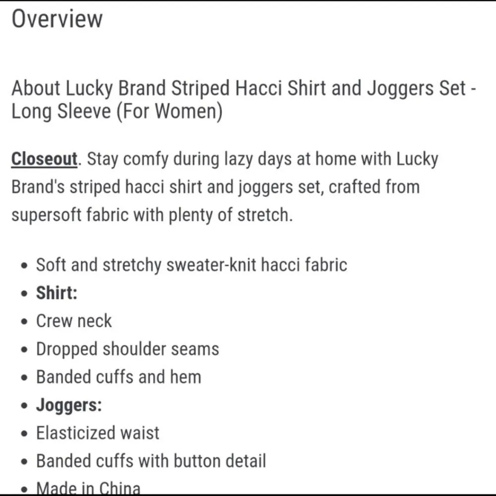 Lucky Brand Striped Jogger Pajama Set, Sz M - Image 3