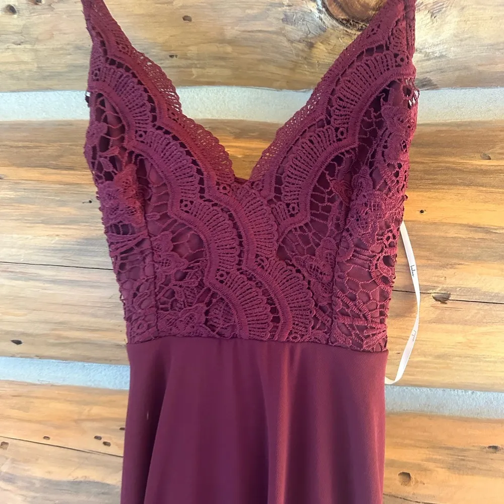 Lulus Madalyn Burgundy Lace Maxi Dress Size XS - Image 4