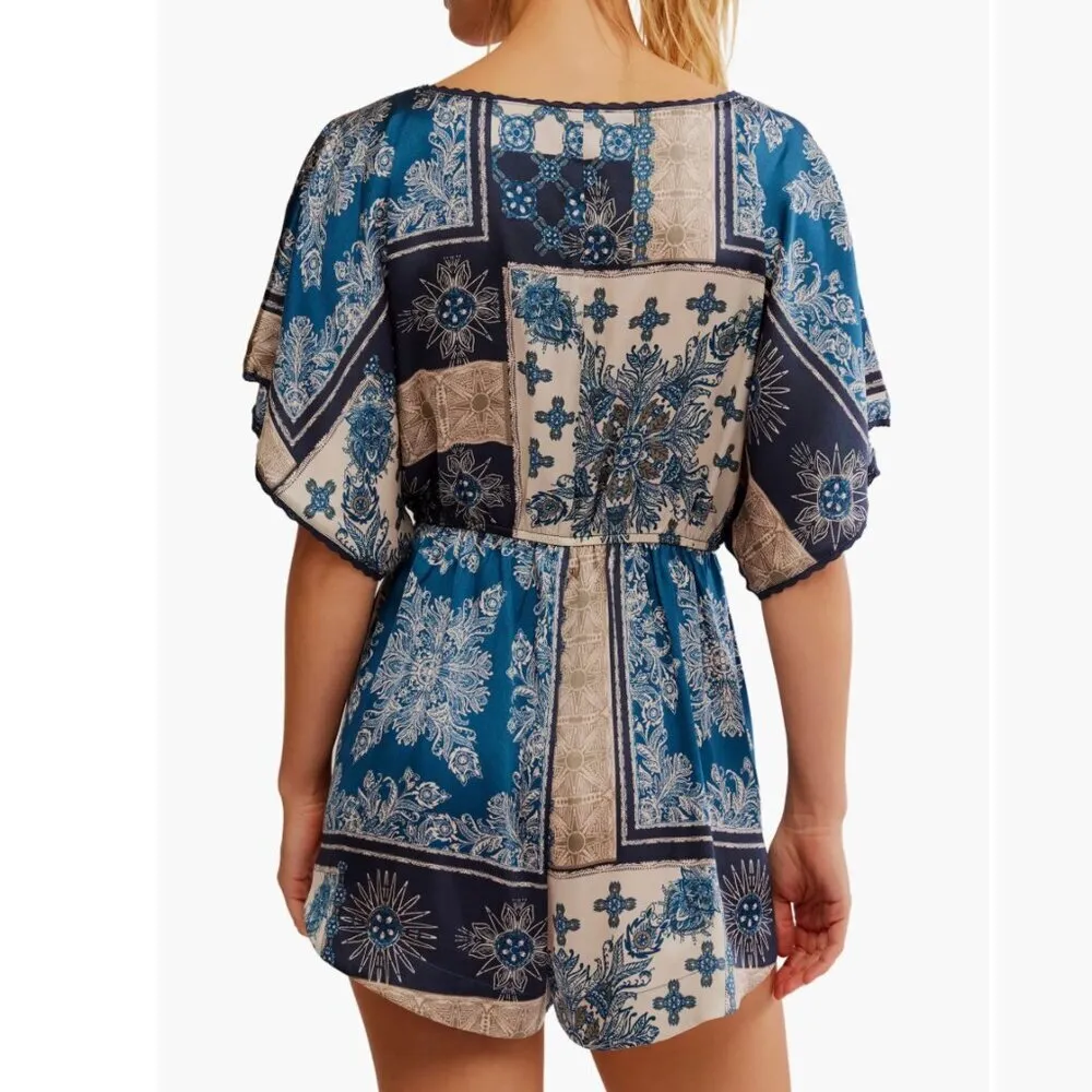 Free People NWOT Oasis Satin Faux Wrap Pajama Romper - S - Image 6