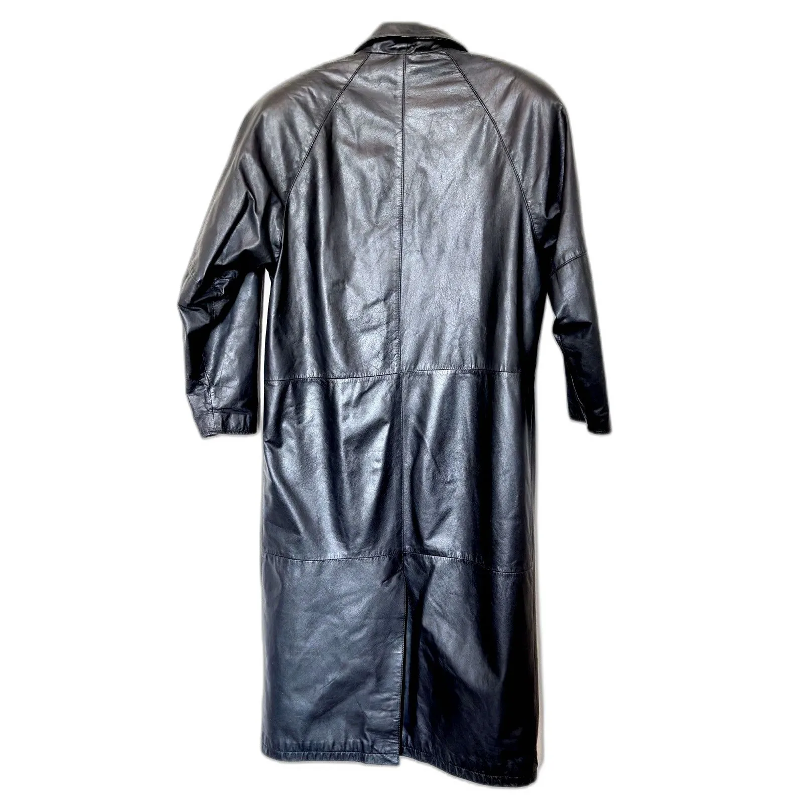 Vintage 100% Leather Trench Coat Women’s M 80s 90s Gothic Long Black Size M - Image 2