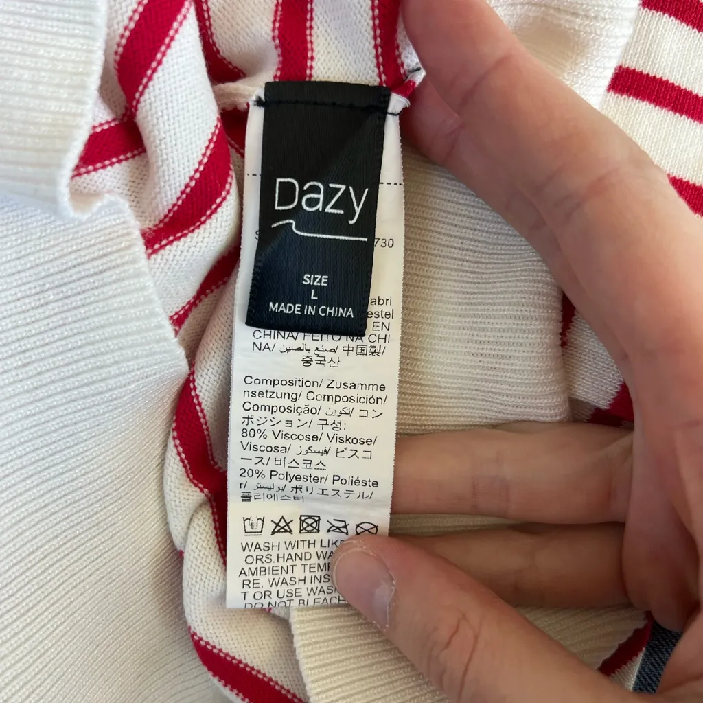 Dazy Striped Red and White Womens Polo Shirt Size L - Image 3
