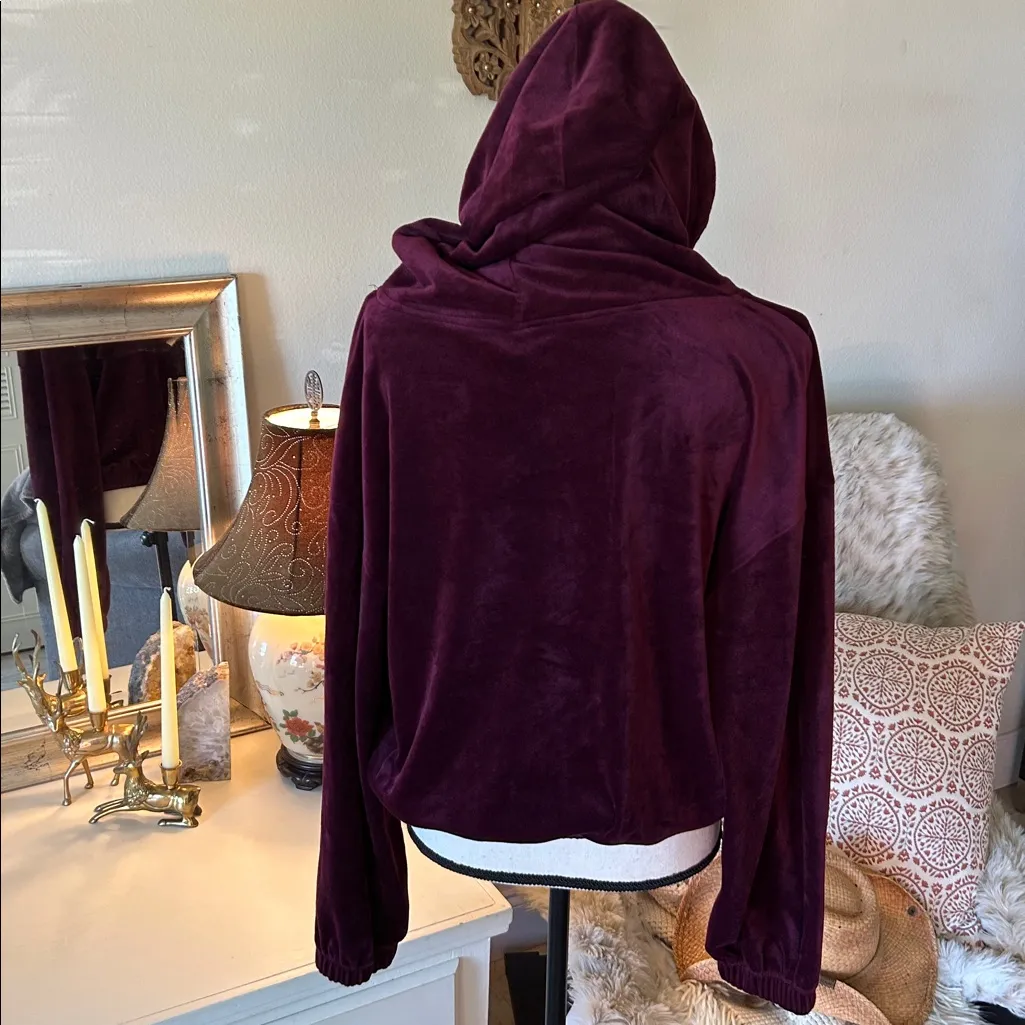 Anthro Daily Practice plum Velour track Y2K Hoodie Pullover Sweatshirt M - Image 8
