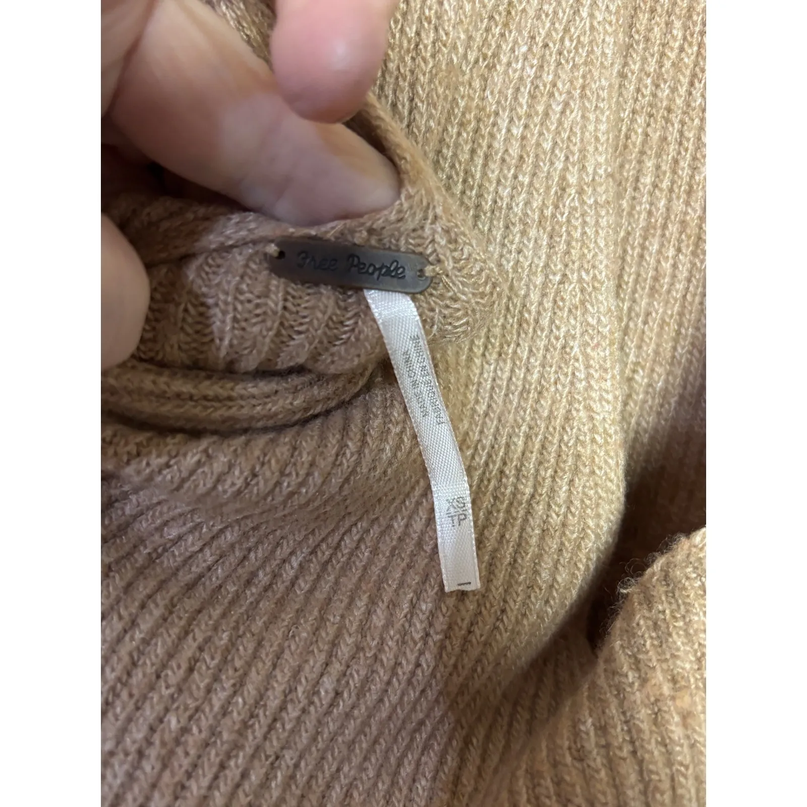 Free People Warm It Up Sweater Jumpsuit Wide Leg Wool Cashmere Ribbed Camel XS - Image 7