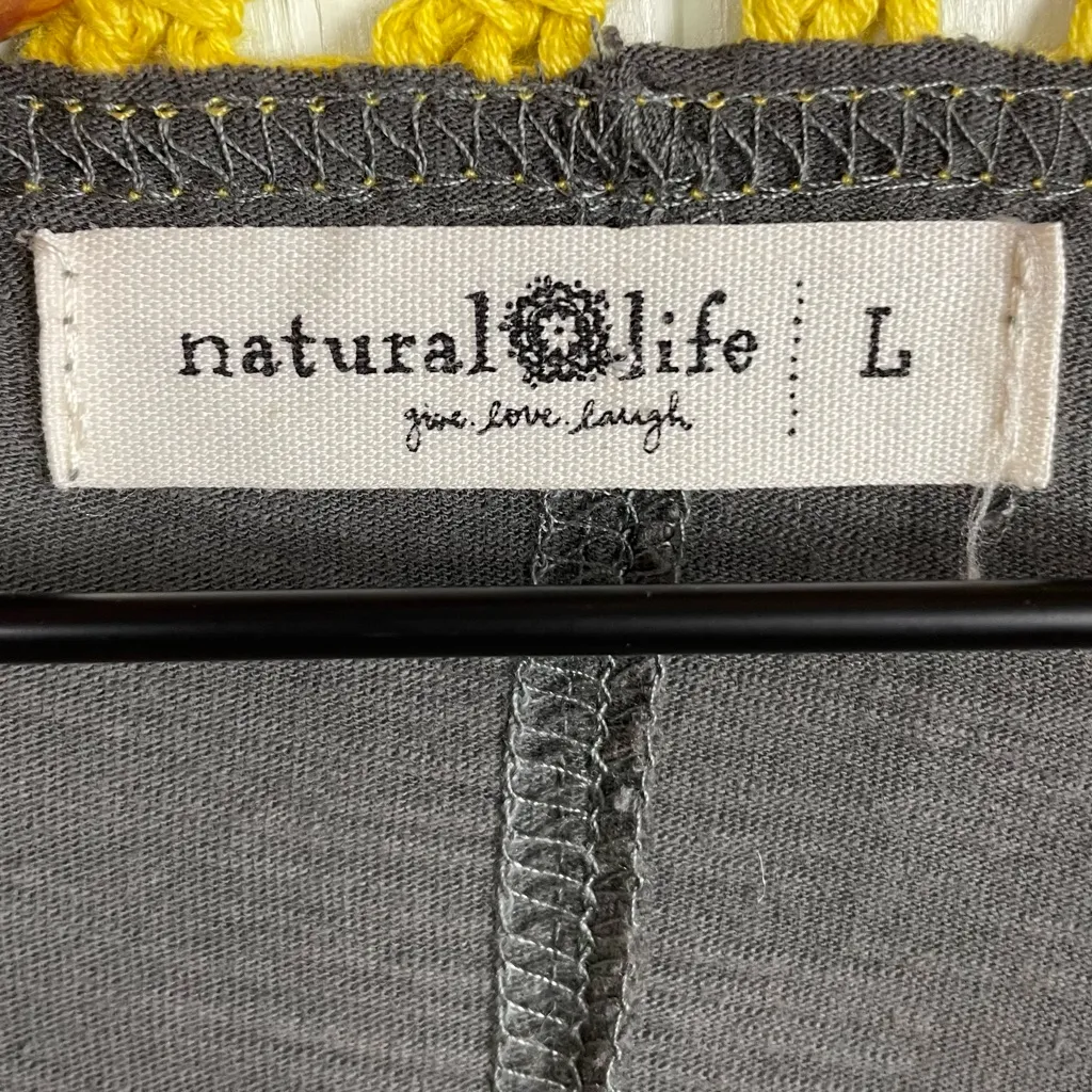 Natural Life Oversized Crochet Knit Tunic Size Large Grey Yellow Bohemian Hippie - Image 5