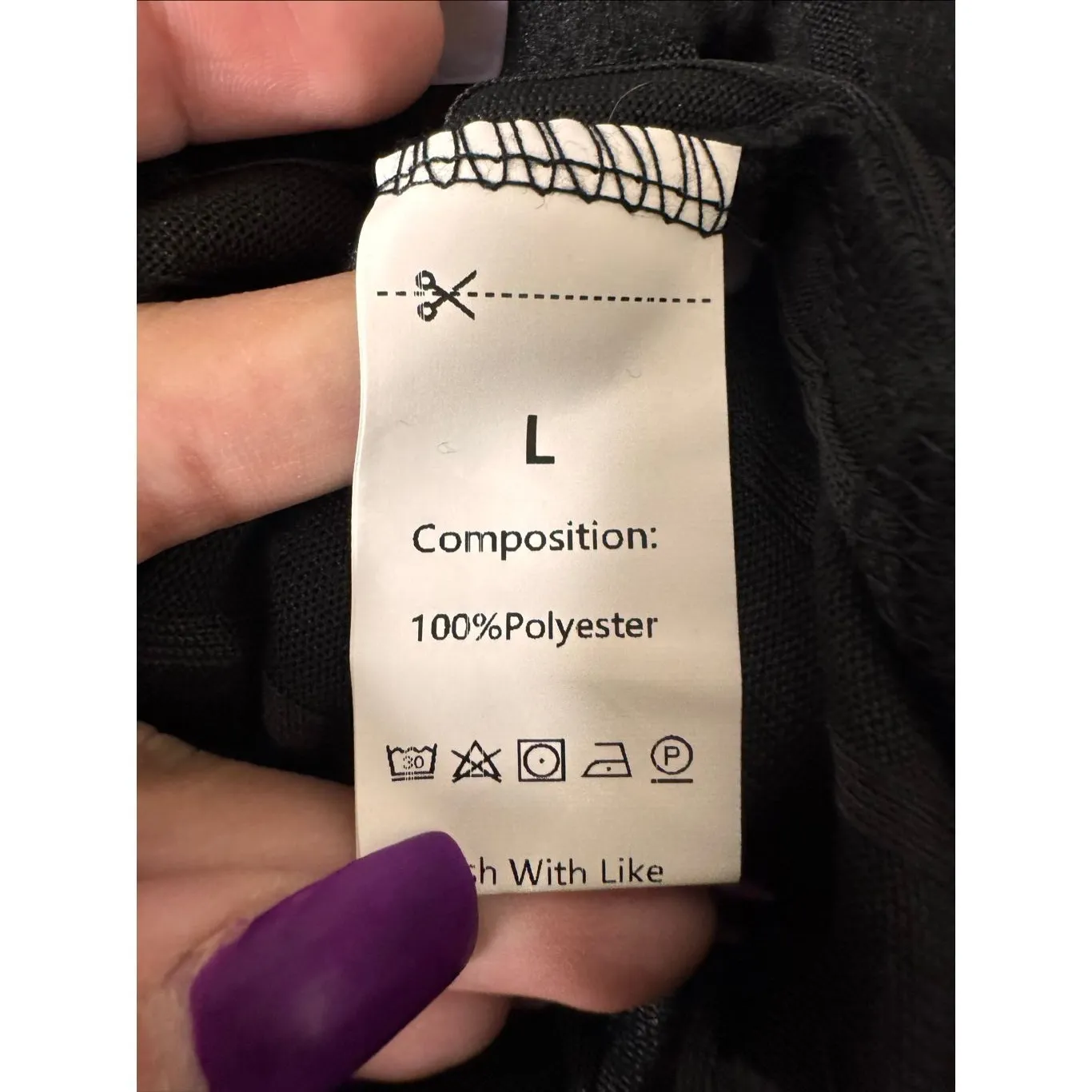 Black Ribbed Long Sleeve Split Side Top | Size Large - Image 7