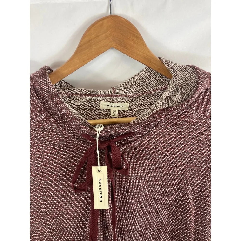 NWT MAX STUDIO Striped Hooded High/low Tunic In Burgn509 XS - Image 3