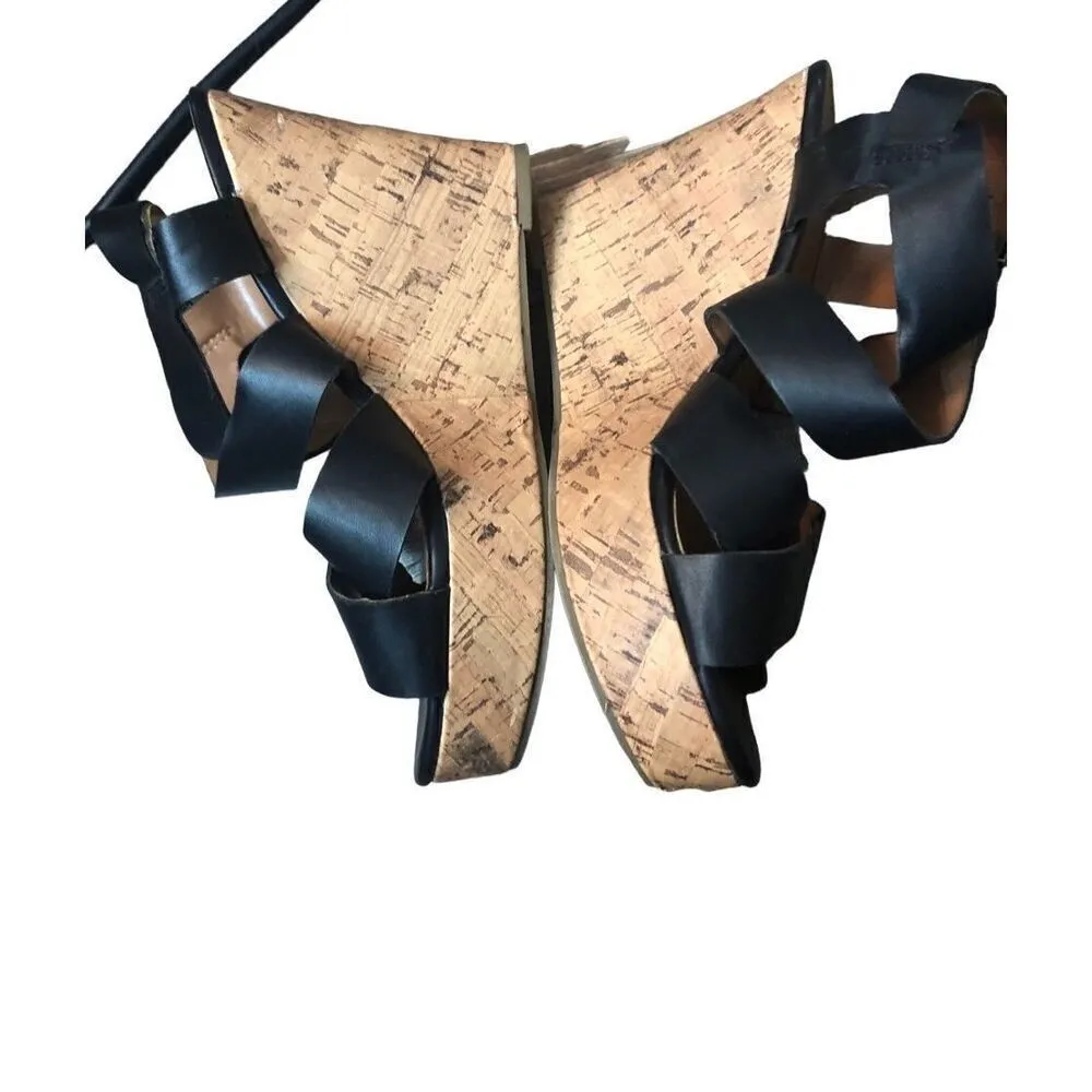 Wedge Vegan Indigo Rd black vegan leather strappy cork wedge buckle closure 8.5 - Image 3