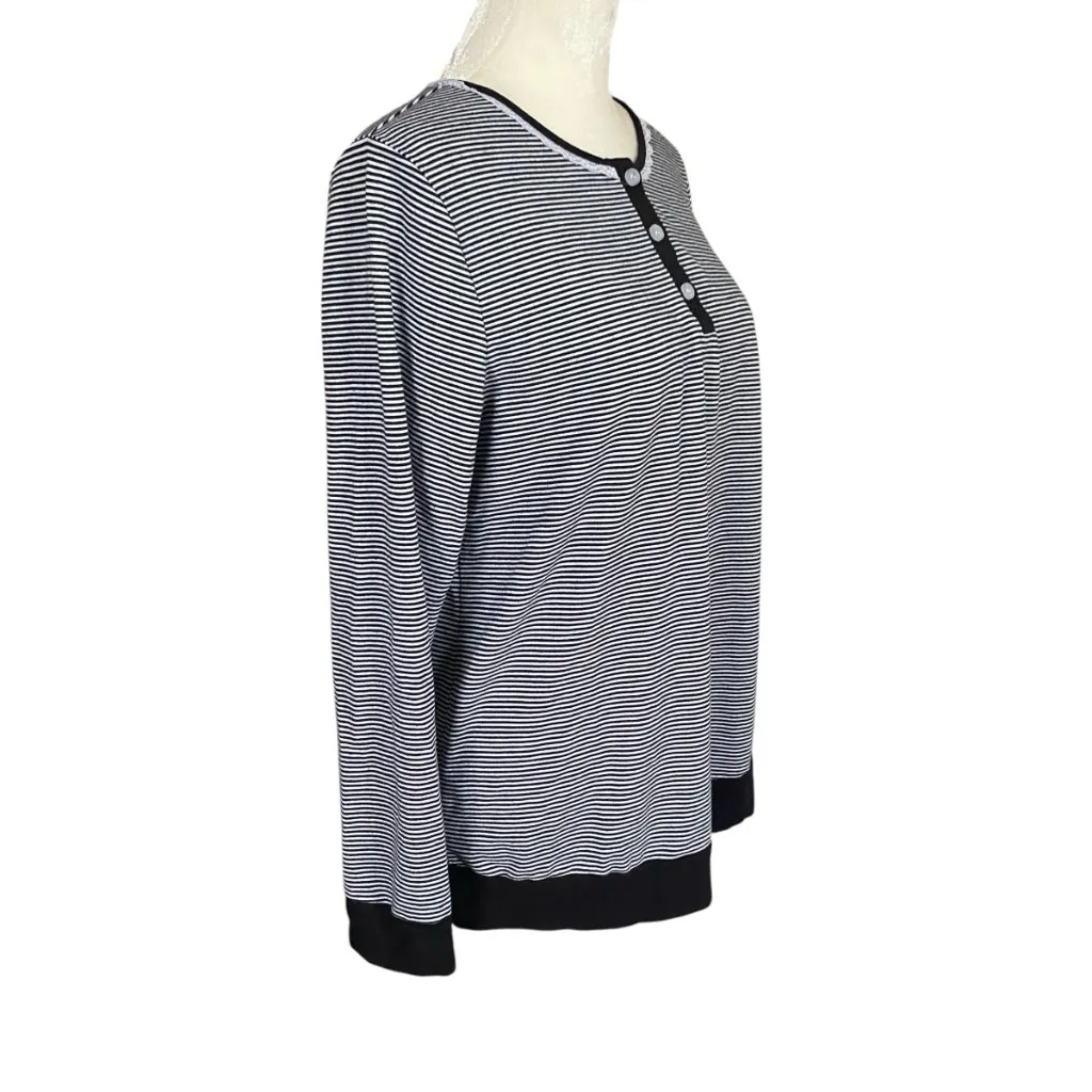 Ekouaer women's size S black and white striped stretchy long sleeve pajama top - Image 2