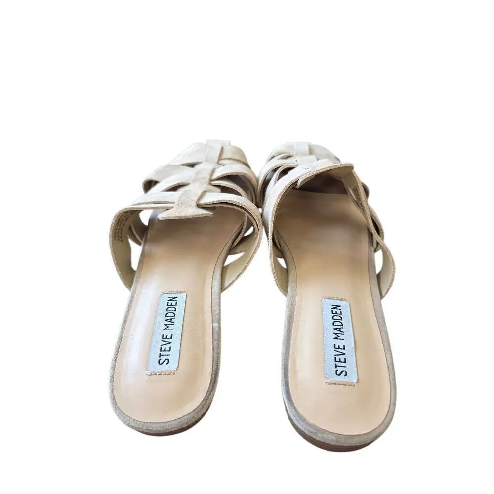 Steve Madden Fisherman Mules Leather Cream Size 9 Low Heel - Image 6