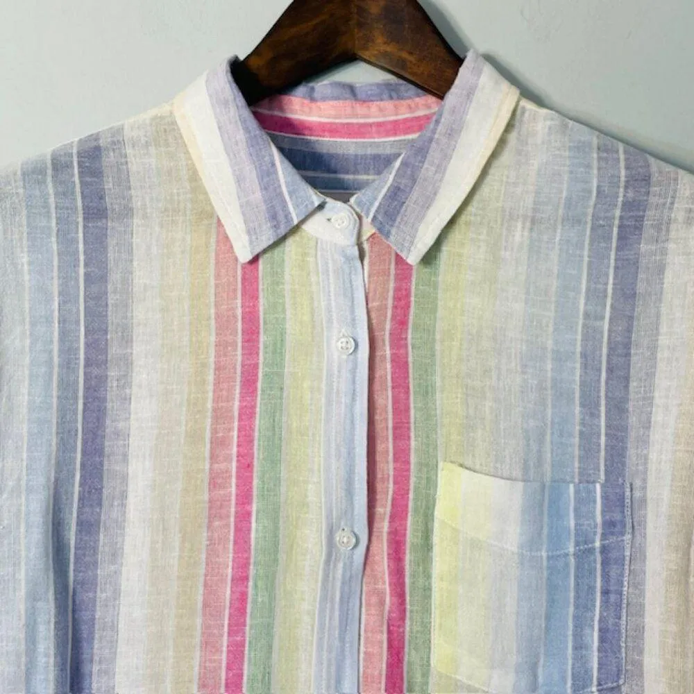 Rails The Charli Relaxed Fit Linen Blend Button Down Shirt Rainbow Stripe Small - Image 4
