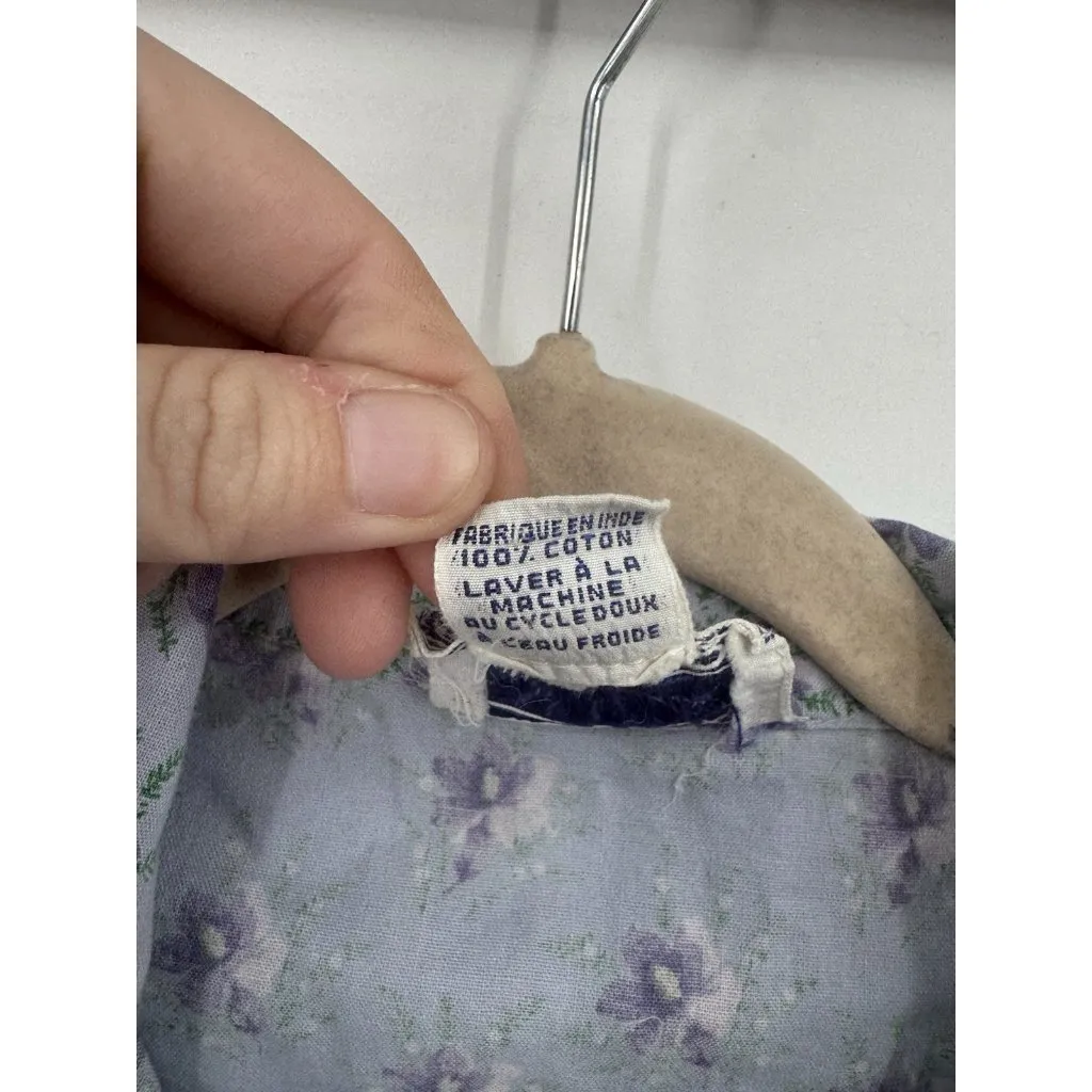 April Cornell Floral Button Front Cotton Shirt Women Large VTG Cottage Peasant Blue - Image 4