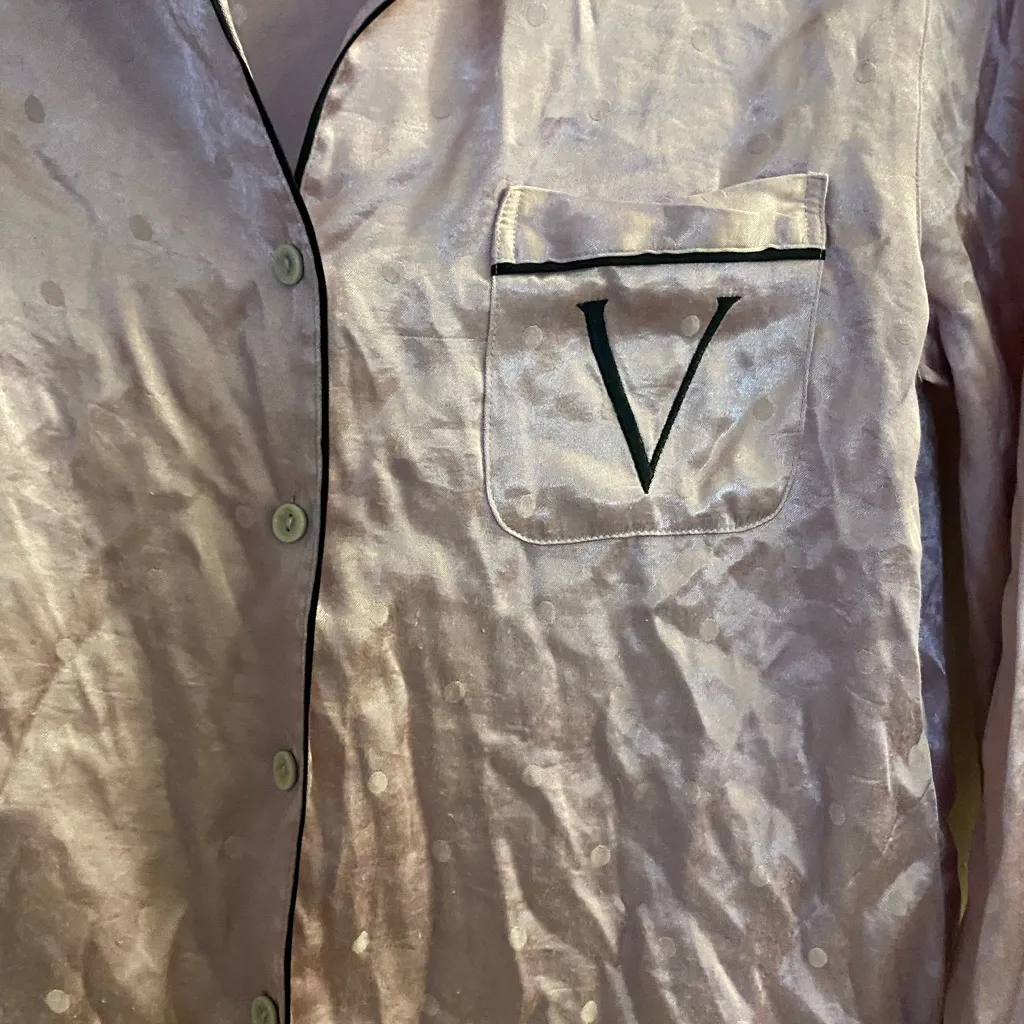 Victoria’s Secret Womens Pajama Top Button Up S Small Lavender Polka Dots Dot - Image 3