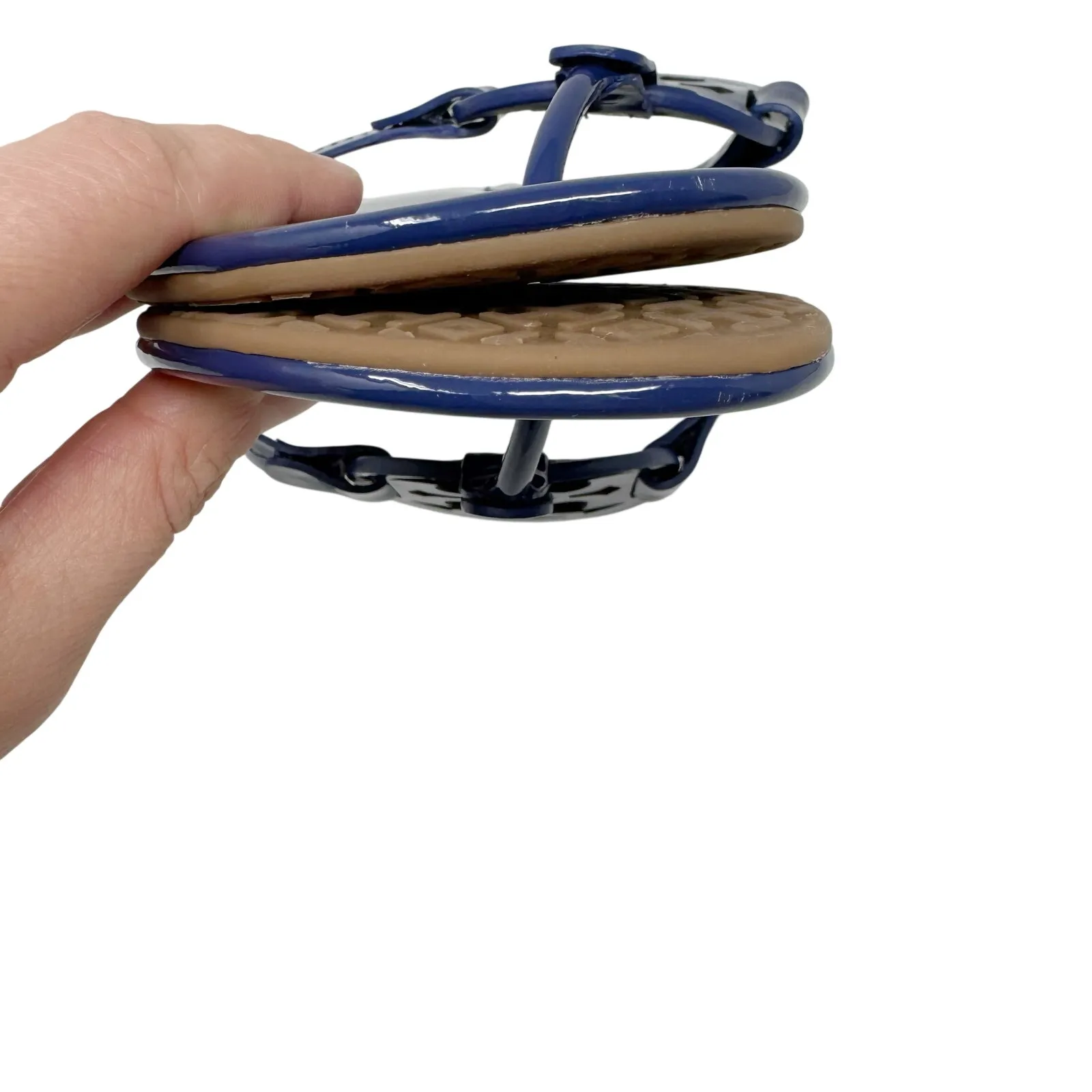 TORY BURCH Blue Patent Leather Miller Logo Sandals Slides Flip Flops Sz 7 - Image 7